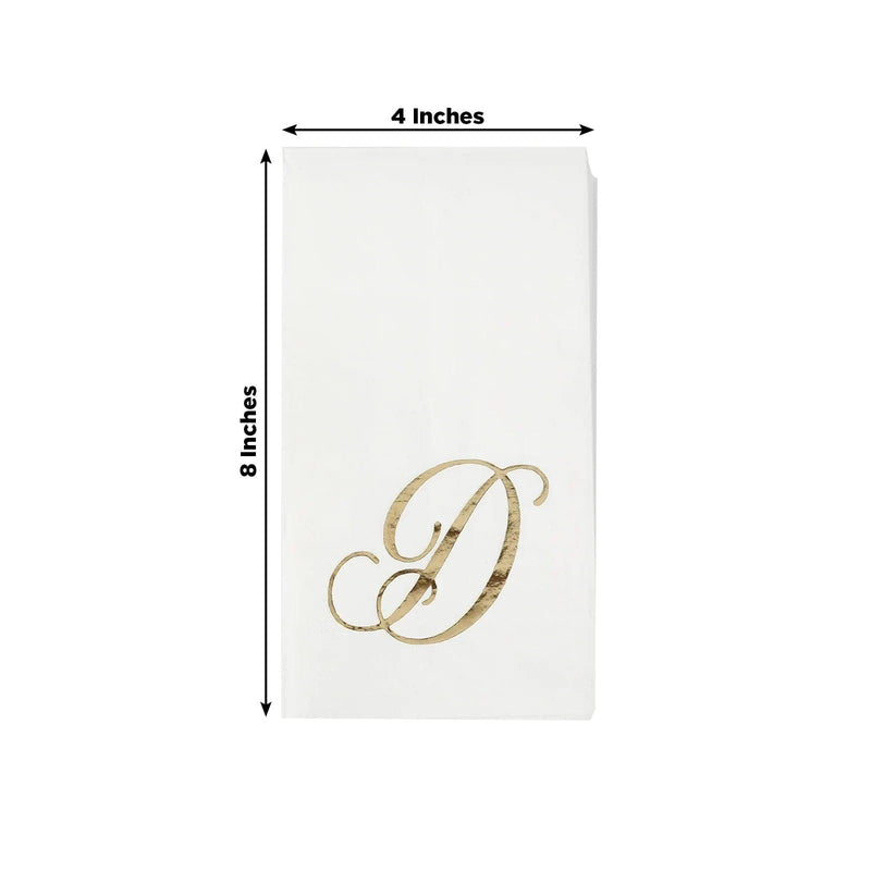 100 Disposable Dinner Paper Napkins with Gold Foil Letter - White
