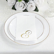 100 Disposable Dinner Paper Napkins with Gold Foil Letter - White