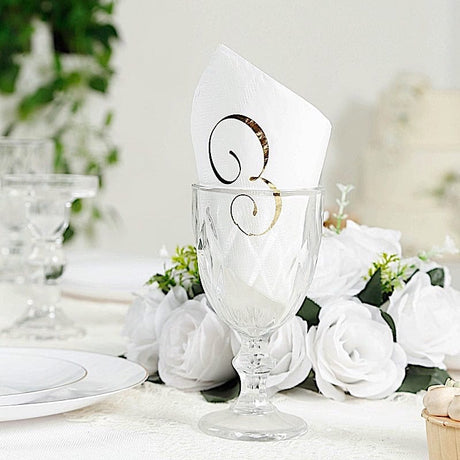 100 Disposable Dinner Paper Napkins with Gold Foil Letter - White