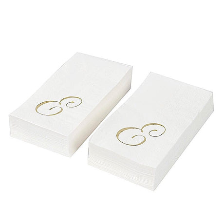 100 Disposable Dinner Paper Napkins with Gold Foil Letter - White