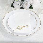 100 Disposable Dinner Paper Napkins with Gold Foil Letter - White