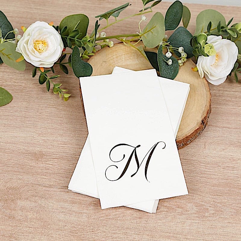 100 Disposable Dinner Paper Napkins with Gold Foil Letter - White