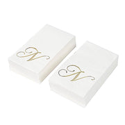 100 Disposable Dinner Paper Napkins with Gold Foil Letter - White