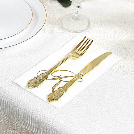 100 Disposable Dinner Paper Napkins with Gold Foil Letter - White