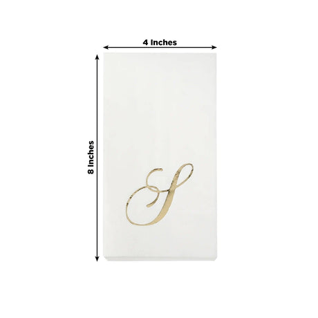 100 Disposable Dinner Paper Napkins with Gold Foil Letter - White