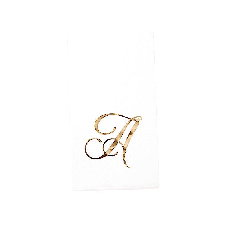 100 Disposable Dinner Paper Napkins with Gold Foil Letter - White NAP_DIN07_WHGD_A