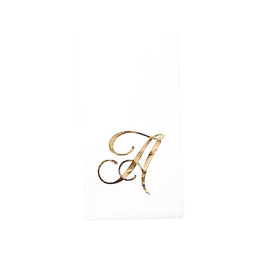 100 Disposable Dinner Paper Napkins with Gold Foil Letter - White NAP_DIN07_WHGD_A