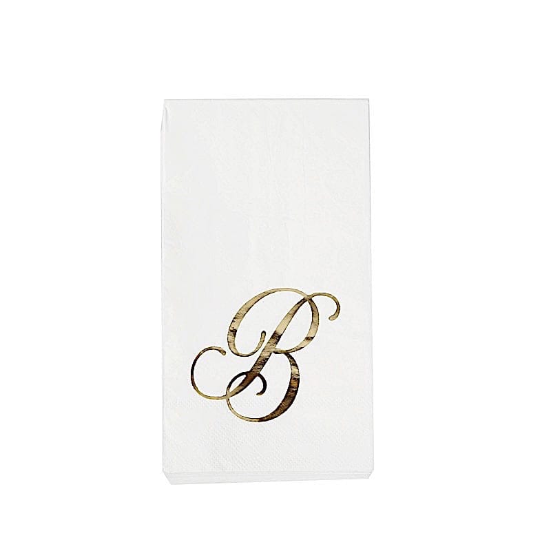 100 Disposable Dinner Paper Napkins with Gold Foil Letter - White NAP_DIN07_WHGD_B