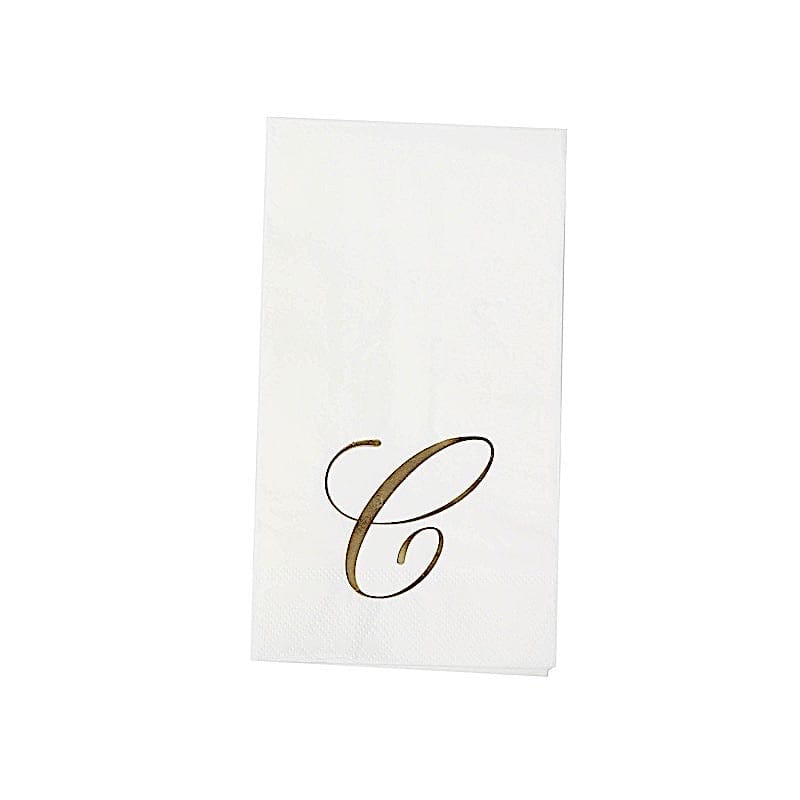 100 Disposable Dinner Paper Napkins with Gold Foil Letter - White NAP_DIN07_WHGD_C