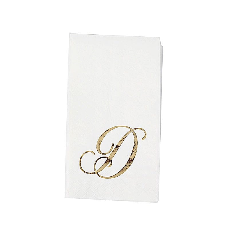 100 Disposable Dinner Paper Napkins with Gold Foil Letter - White NAP_DIN07_WHGD_D