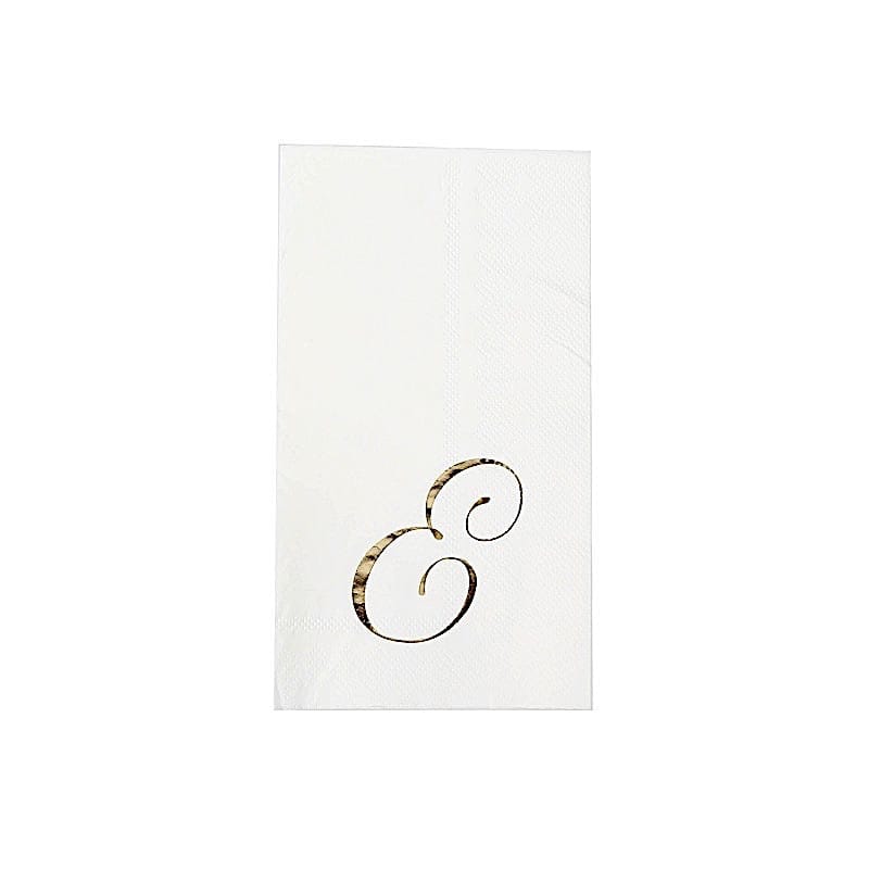 100 Disposable Dinner Paper Napkins with Gold Foil Letter - White NAP_DIN07_WHGD_E