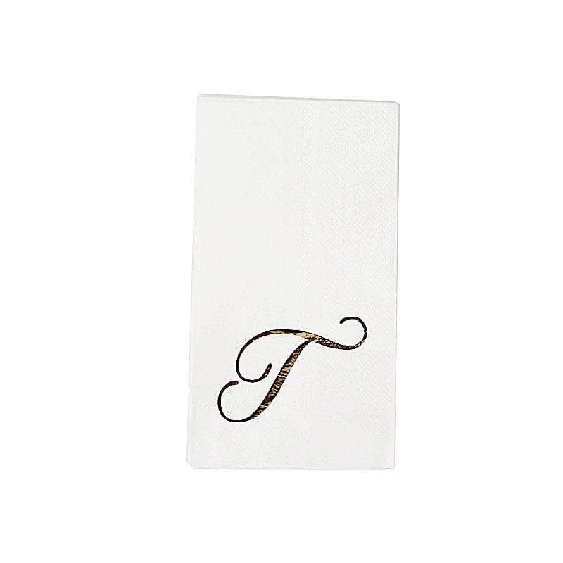 100 Disposable Dinner Paper Napkins with Gold Foil Letter - White NAP_DIN07_WHGD_F