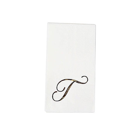 100 Disposable Dinner Paper Napkins with Gold Foil Letter - White NAP_DIN07_WHGD_F