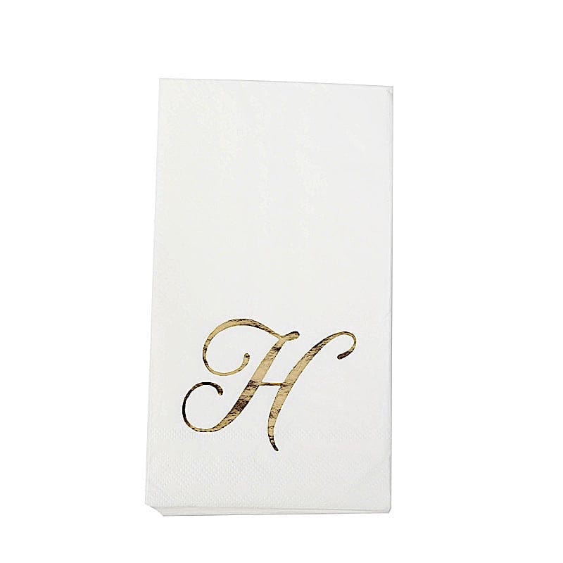 100 Disposable Dinner Paper Napkins with Gold Foil Letter - White NAP_DIN07_WHGD_H