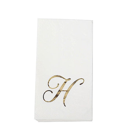 100 Disposable Dinner Paper Napkins with Gold Foil Letter - White NAP_DIN07_WHGD_H