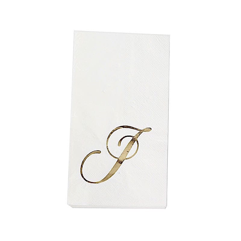 100 Disposable Dinner Paper Napkins with Gold Foil Letter - White NAP_DIN07_WHGD_J