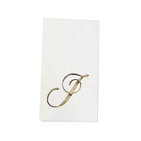 100 Disposable Dinner Paper Napkins with Gold Foil Letter - White NAP_DIN07_WHGD_J