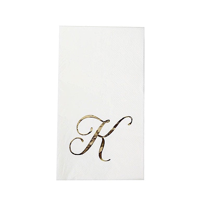 100 Disposable Dinner Paper Napkins with Gold Foil Letter - White NAP_DIN07_WHGD_K