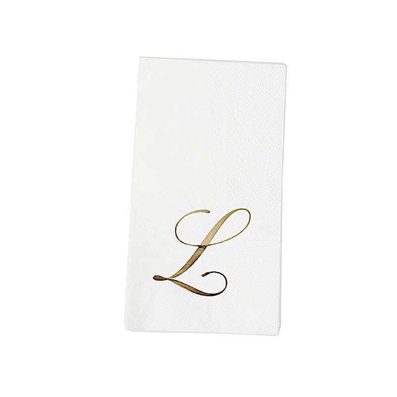 100 Disposable Dinner Paper Napkins with Gold Foil Letter - White NAP_DIN07_WHGD_L