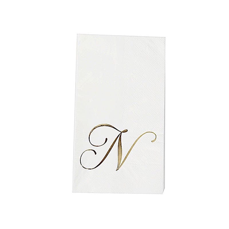 100 Disposable Dinner Paper Napkins with Gold Foil Letter - White NAP_DIN07_WHGD_N
