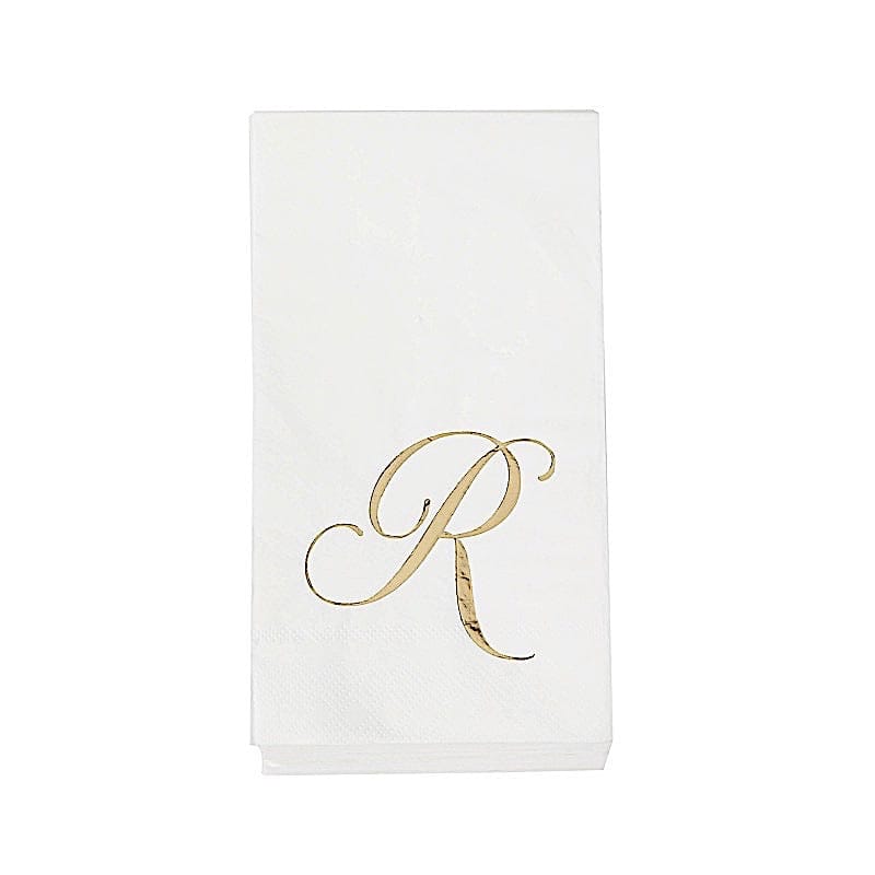 100 Disposable Dinner Paper Napkins with Gold Foil Letter - White NAP_DIN07_WHGD_R