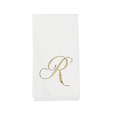 100 Disposable Dinner Paper Napkins with Gold Foil Letter - White NAP_DIN07_WHGD_R