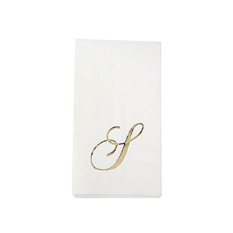 100 Disposable Dinner Paper Napkins with Gold Foil Letter - White NAP_DIN07_WHGD_S