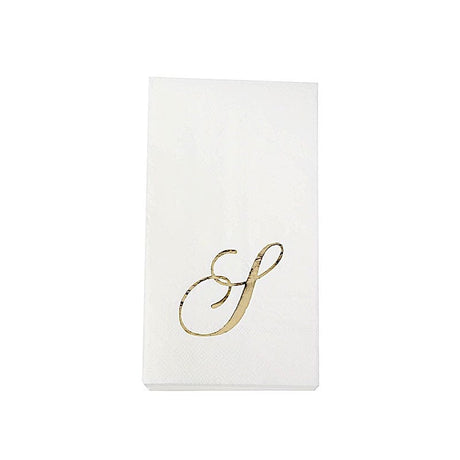 100 Disposable Dinner Paper Napkins with Gold Foil Letter - White NAP_DIN07_WHGD_S