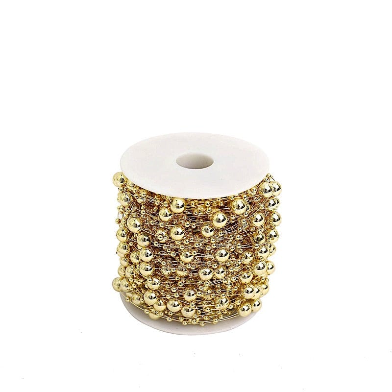 100 ft Artificial DIY Craft Fishing Line Pearl Chains String Beads Garland Roll BEAD_GRLD_005_GOLD