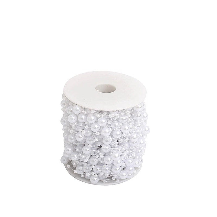 100 ft Artificial DIY Craft Fishing Line Pearl Chains String Beads Garland Roll BEAD_GRLD_005_WHT