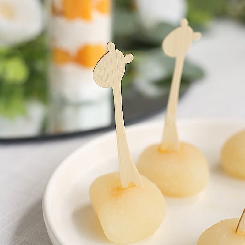 100 Giraffe Bamboo Mini Forks Cocktail Picks - Natural DSP_BIRC_P019