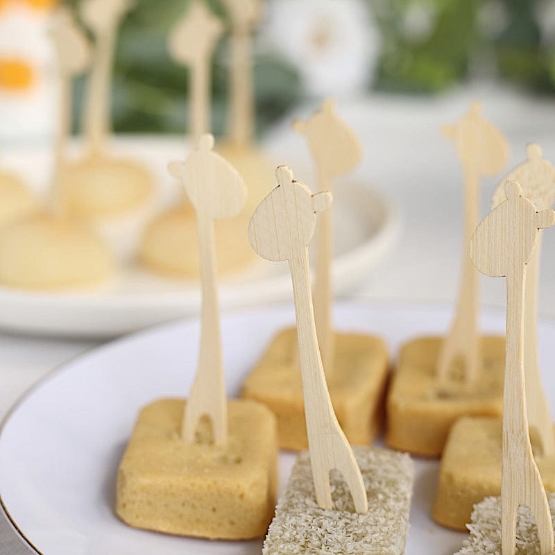 100 Giraffe Bamboo Mini Forks Cocktail Picks - Natural DSP_BIRC_P019