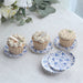 100 Mini Paper Plates with Scalloped Rim - White and Blue French Toile Design DSP_PPR0020_3_FLOR_BLUE