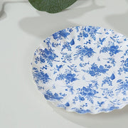 100 Mini Paper Plates with Scalloped Rim - White and Blue French Toile Design DSP_PPR0020_3_FLOR_BLUE