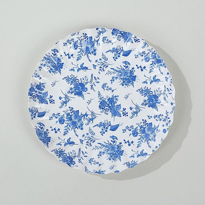 100 Mini Paper Plates with Scalloped Rim - White and Blue French Toile Design DSP_PPR0020_3_FLOR_BLUE