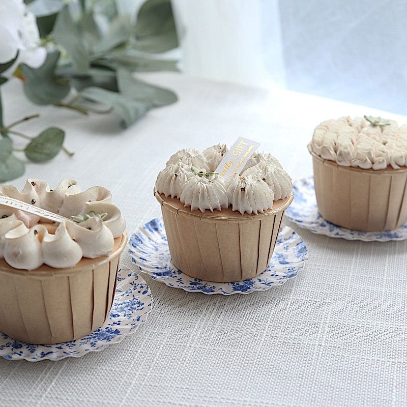 100 Mini Paper Plates with Scalloped Rim - White and Blue French Toile Design DSP_PPR0020_3_FLOR_BLUE