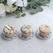 100 Mini Paper Plates with Scalloped Rim - White and Blue French Toile Design DSP_PPR0020_3_FLOR_BLUE