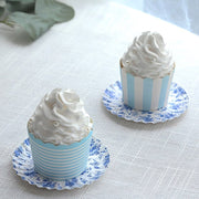 100 Mini Paper Plates with Scalloped Rim - White and Blue French Toile Design DSP_PPR0020_3_FLOR_BLUE