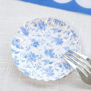 100 Mini Paper Plates with Scalloped Rim - White and Blue French Toile Design DSP_PPR0020_3_FLOR_BLUE