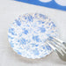 100 Mini Paper Plates with Scalloped Rim - White and Blue French Toile Design DSP_PPR0020_3_FLOR_BLUE