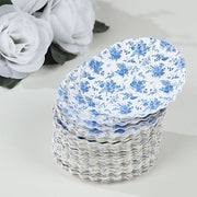 100 Mini Paper Plates with Scalloped Rim - White and Blue French Toile Design DSP_PPR0020_3_FLOR_BLUE