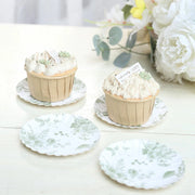 100 Mini Paper Plates with Scalloped Rim - White and Sage Green French Toile Design DSP_PPR0020_3_FLOR_SAGE