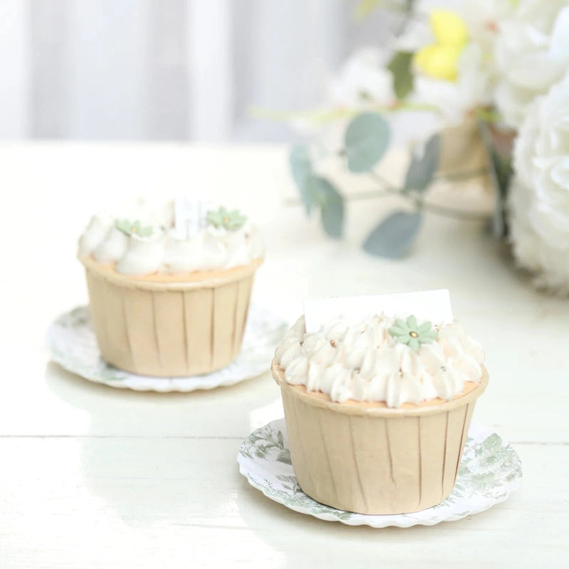100 Mini Paper Plates with Scalloped Rim - White and Sage Green French Toile Design DSP_PPR0020_3_FLOR_SAGE