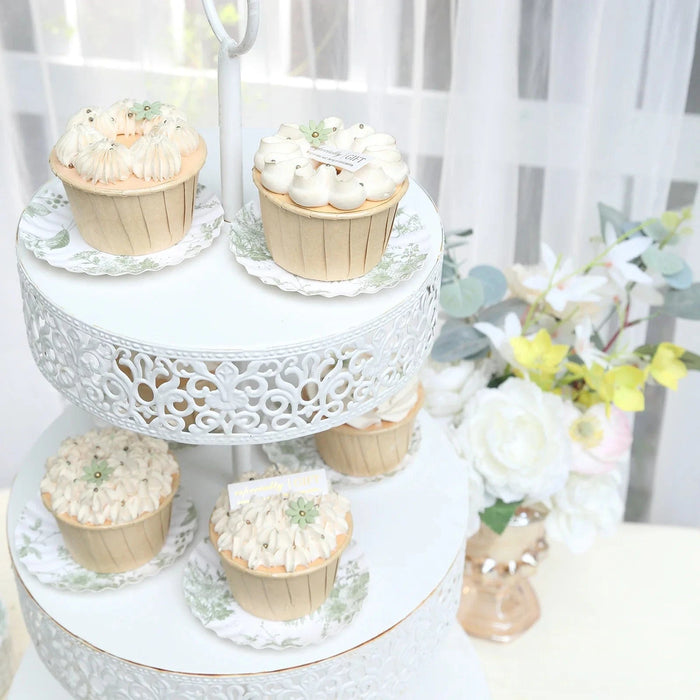 100 Mini Paper Plates with Scalloped Rim - White and Sage Green French Toile Design DSP_PPR0020_3_FLOR_SAGE