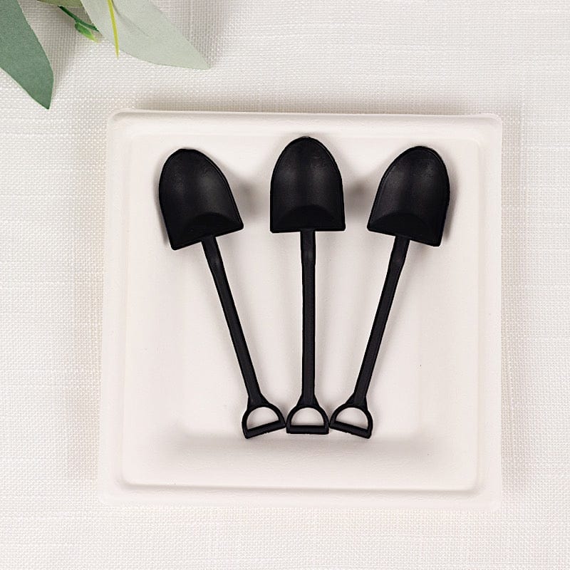 100 Mini Shovel Plastic Dessert Spoons - Black DSP_YY0018_SHOV_4_BLK