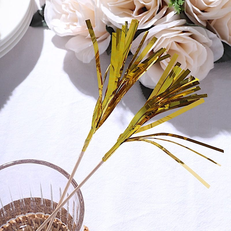 100 pcs 9" Firework Cupcake Toppers Foil Frills Bamboo Cocktail Sticks