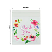 100 PVC Cookie Candy Bags With "Thank You" Floral Print - Clear and White BAG_PVC07_6X7_CLWH