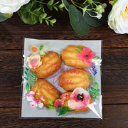 100 PVC Cookie Candy Bags With "Thank You" Floral Print - Clear and White BAG_PVC07_6X7_CLWH