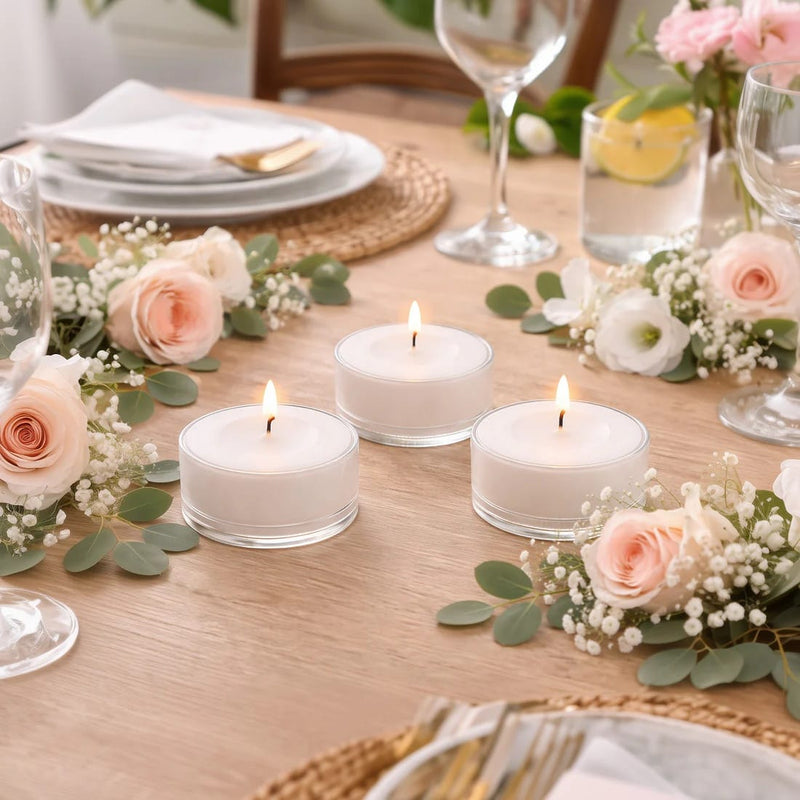 100 Tealight Unscented Candles with Clear Plastic Cups - White CAND_TL004_WHT