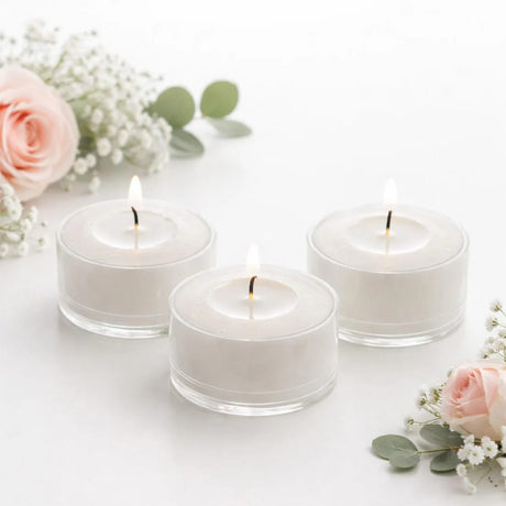 100 Tealight Unscented Candles with Clear Plastic Cups - White CAND_TL004_WHT